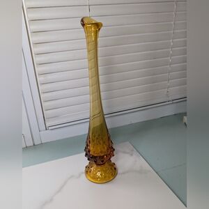 Vintage Fenton Amber Hobnail Glass Swung Vase